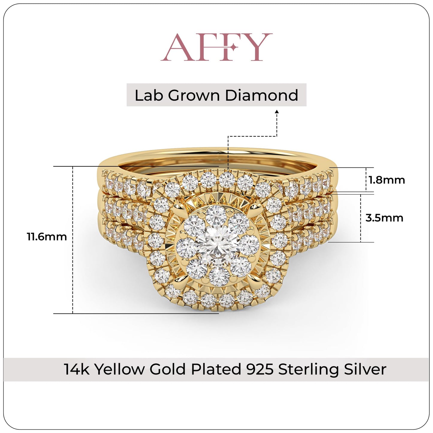 Halo Round Lab Grown Diamond Bridal Engagement Ring Set In 14k Yellow Gold Over Sterling Silver