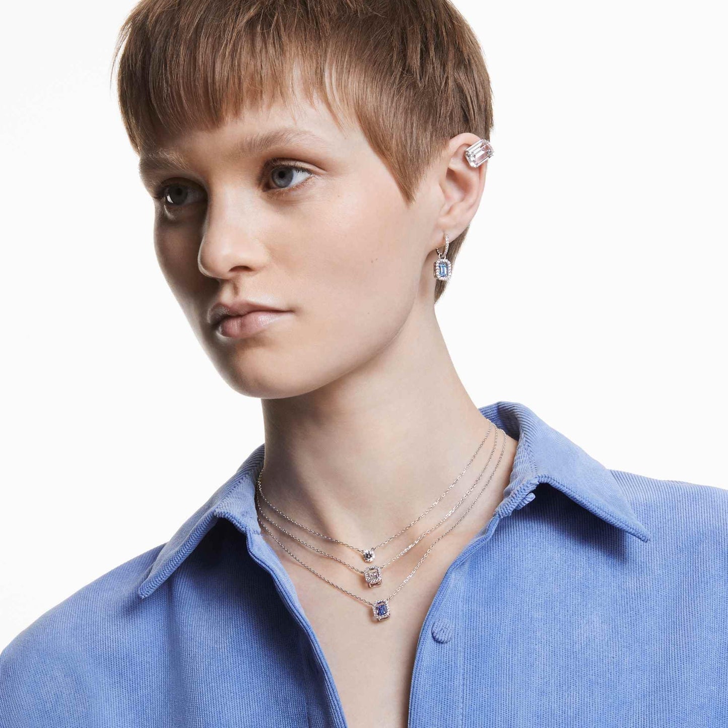 Swarovski Una Blue Octagon-Cut Swarovski Zirconia Rhodium-Tone Drop Earrings