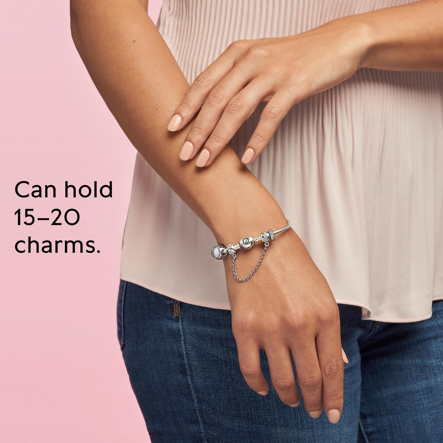 Pandora Moments Heart Clasp Snake Chain Sterling Silver Bracelet - 7.5"