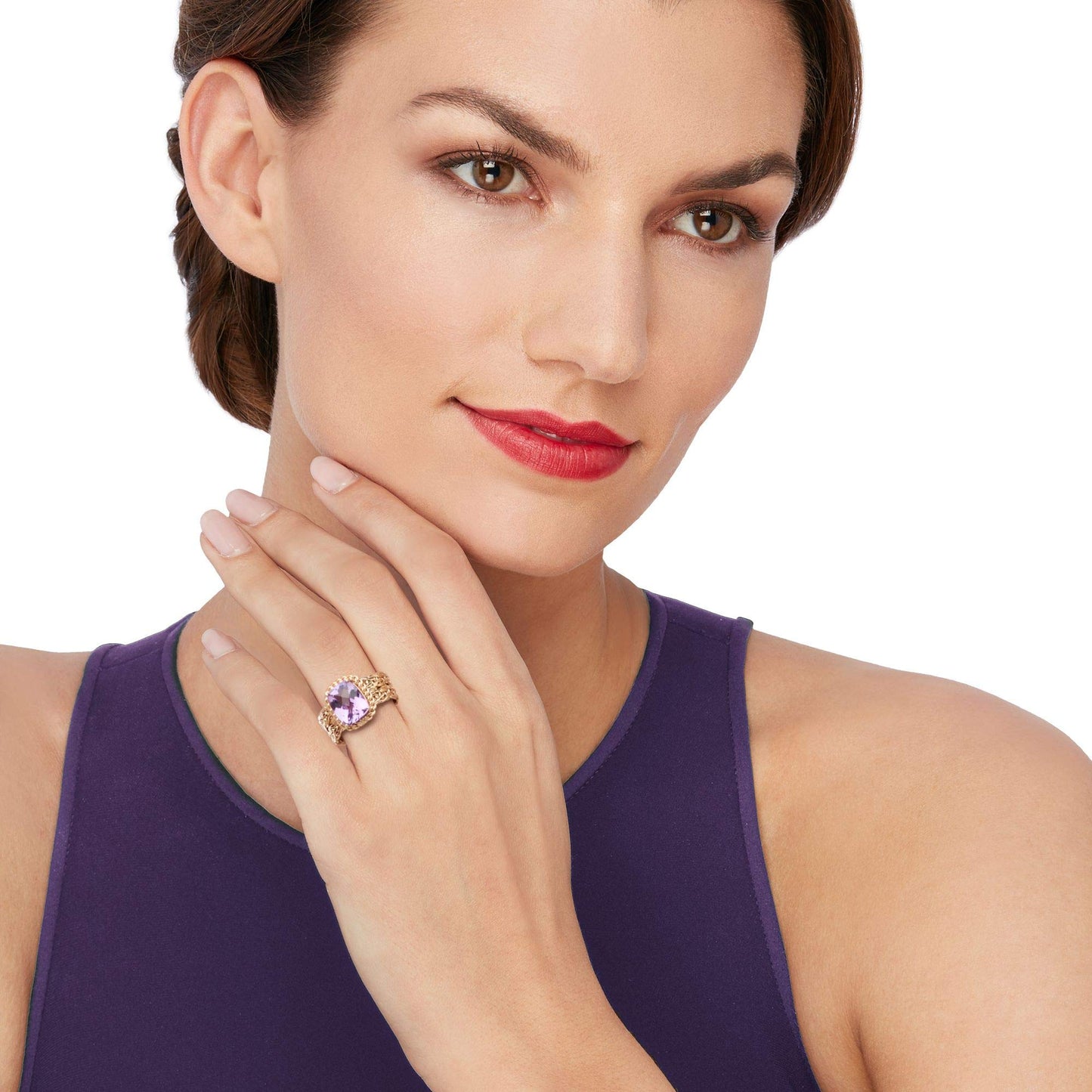 Ross-Simons 3.00 Carat Cushion-Cut Amethyst Woven Ring in 14kt Yellow Gold