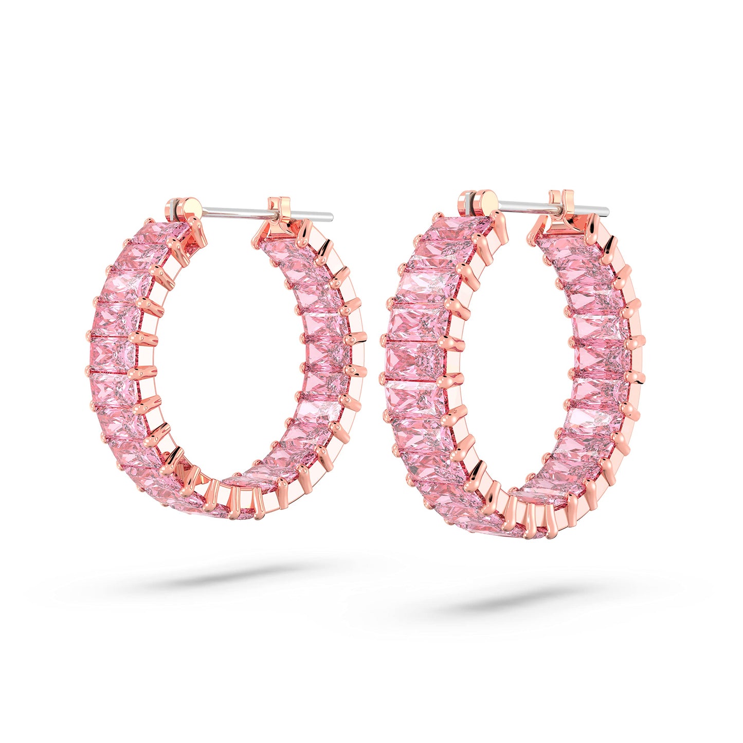Swarovski Matrix Pink Baguette Crystal Hoop Earrings