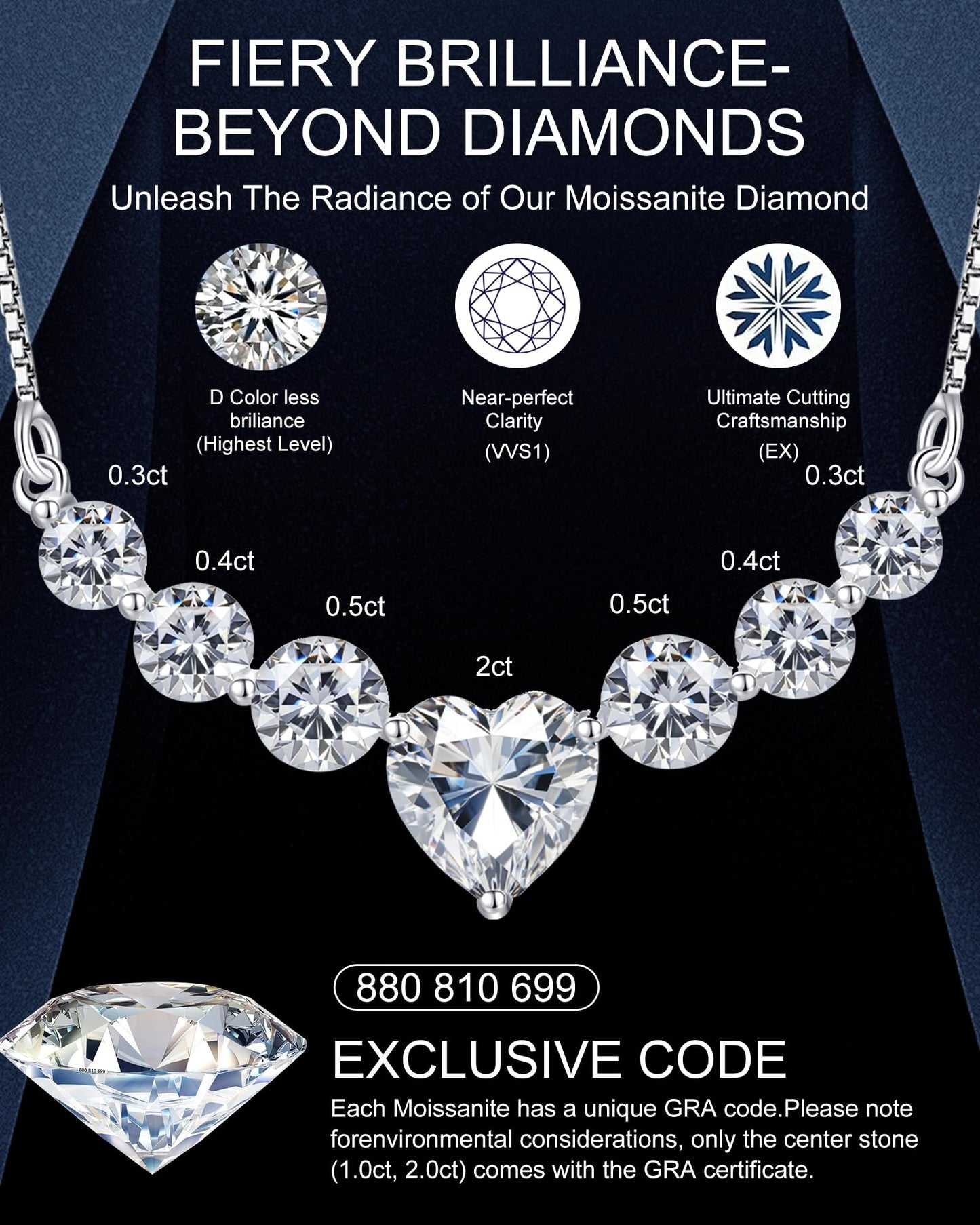 N9NEMUSES 4.4 Carat Heart Moissanite Necklace - Engraved Gift for Her