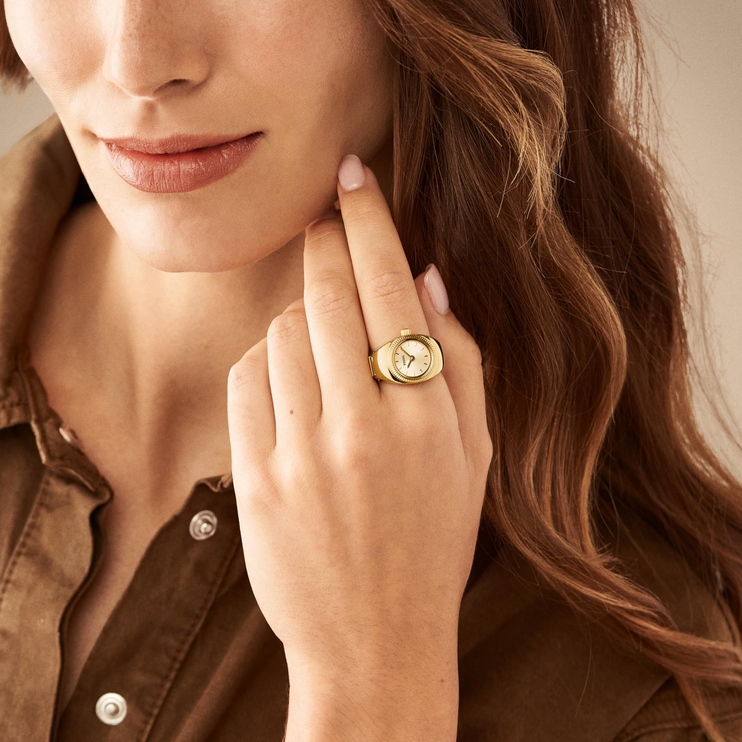 Fossil Women's Watch Ring, Quartz Stainless Steel Two-Hand Ring Watch for Women, Color: Gold