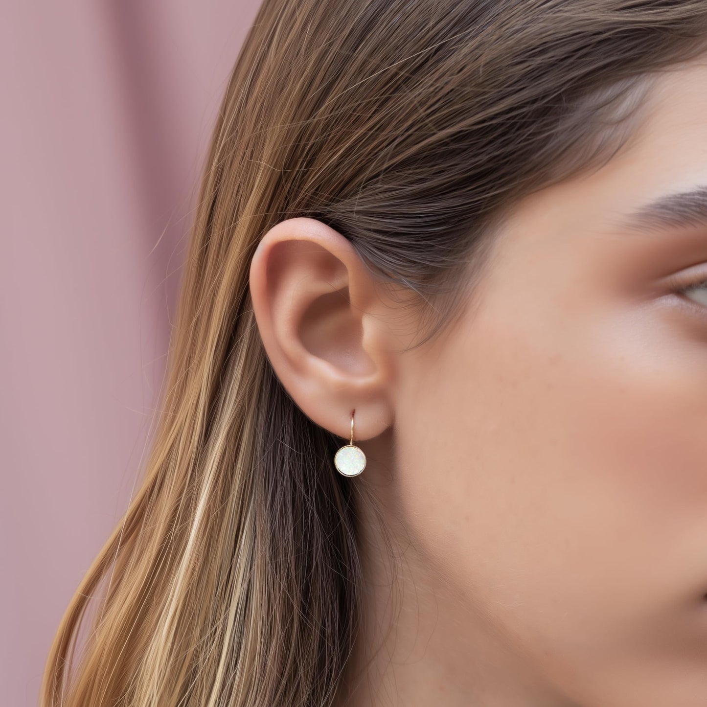 14K Solid Gold White Opal Dangle Earrings - Graduation Gift for Her