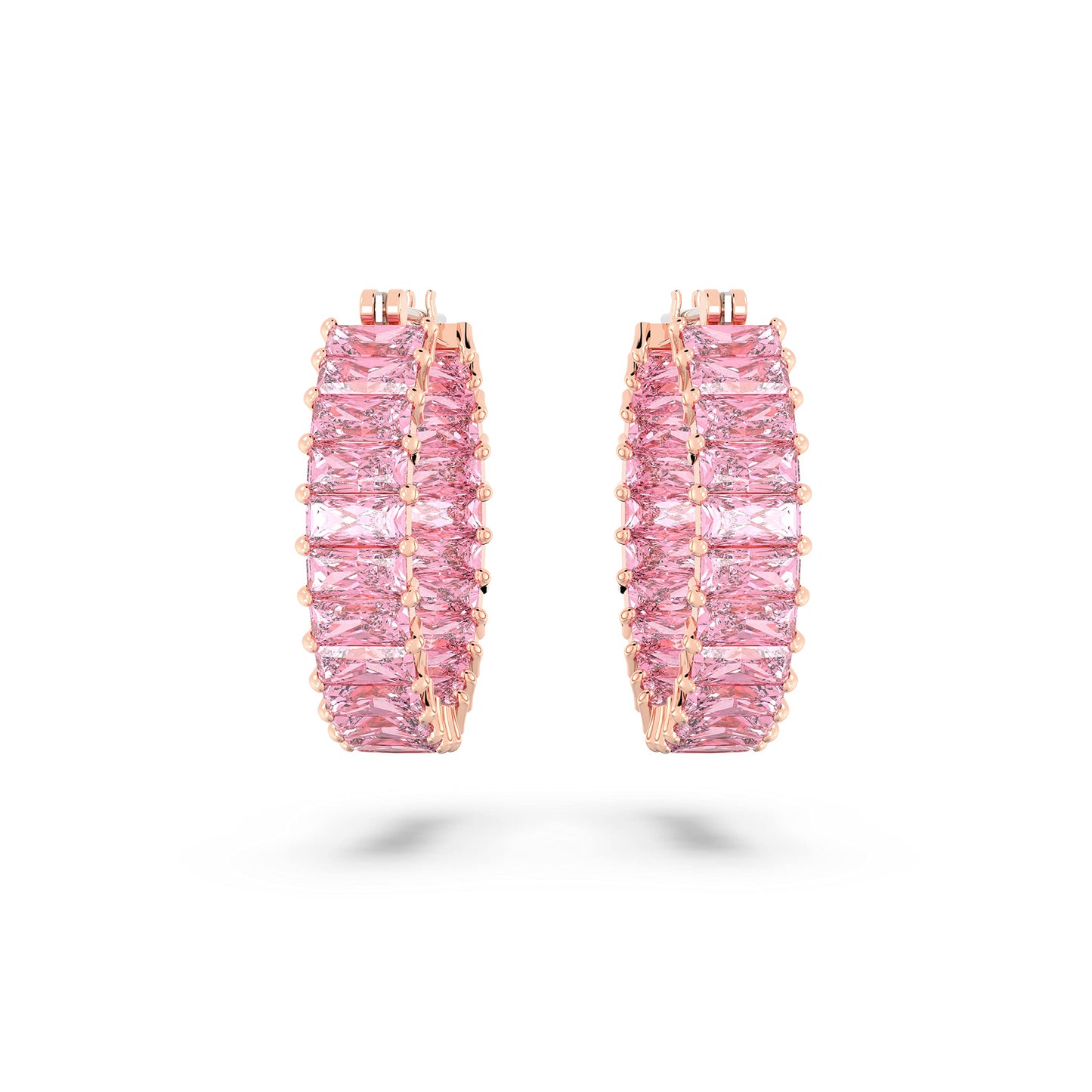 Swarovski Matrix Pink Baguette Crystal Hoop Earrings