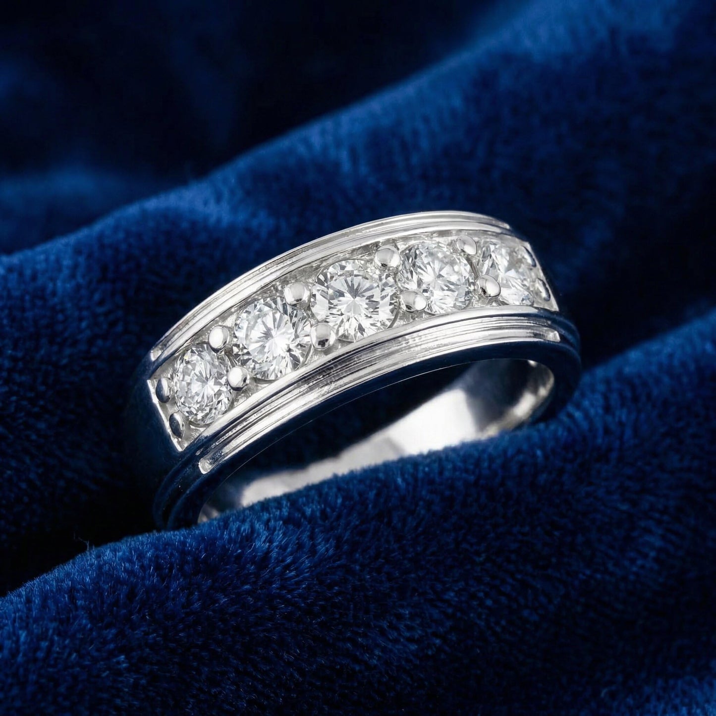 Pompeii 1 ct Mens Diamond Five Stone Wedding Ring 10k White Gold - Size 8.5