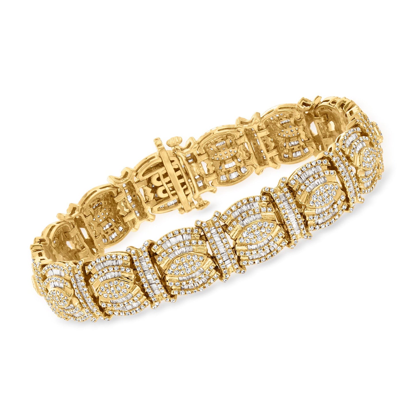 Ross-Simons 5.75 ct. t.w. Round and Baguette Diamond Statement Bracelet in 18kt Gold Over Sterling - 8"