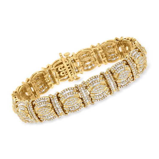 Ross-Simons 5.75 ct. t.w. Round and Baguette Diamond Statement Bracelet in 18kt Gold Over Sterling - 8"