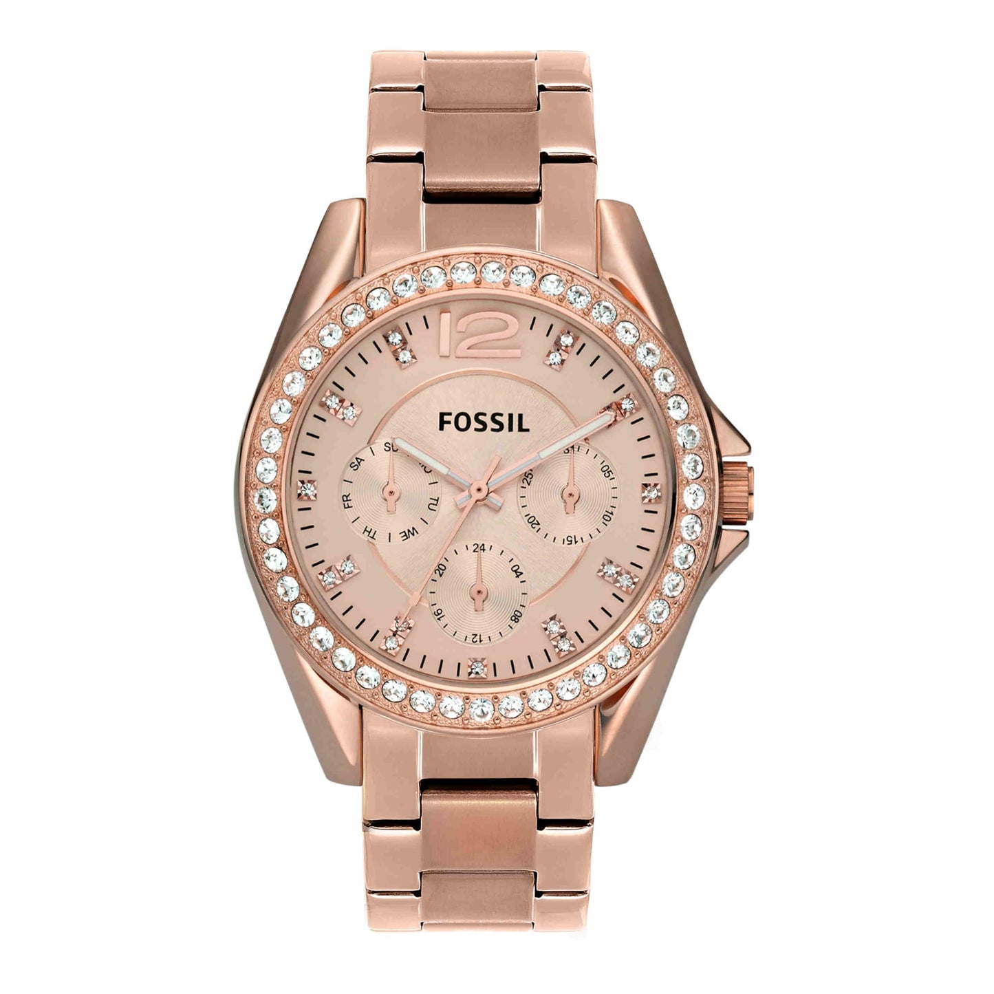 Fossil Women's Watch, Riley Classic Stainless Steel Multifunction Watch for Women, Color: Rose Gold Glitz