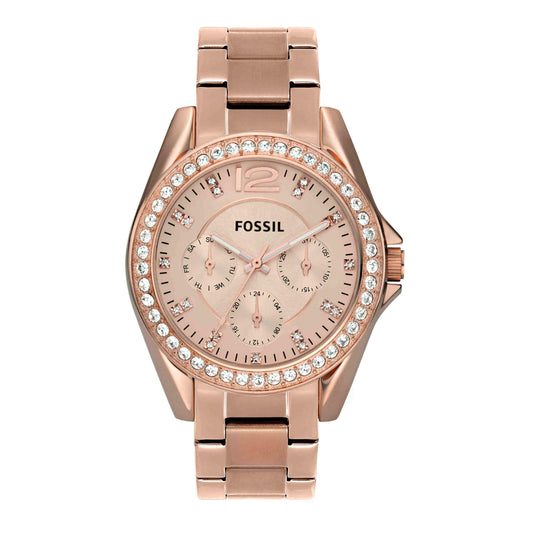 Fossil Women's Watch, Riley Classic Stainless Steel Multifunction Watch for Women, Color: Rose Gold Glitz