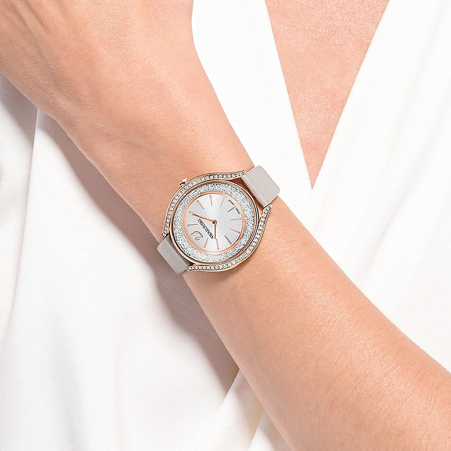 Swarovski Crystalline Aura Gray Leather Watch