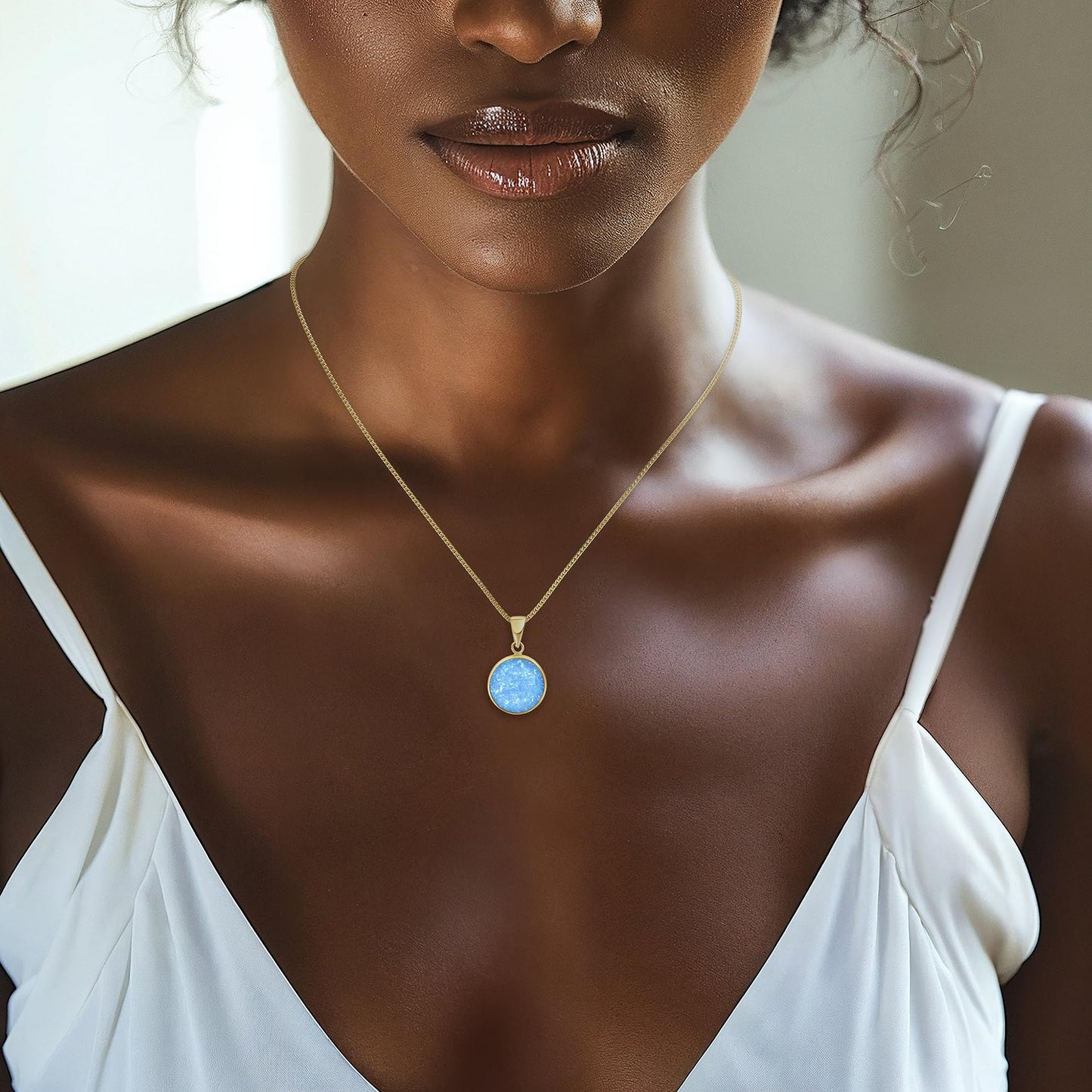 14K Solid Gold Blue Opal Necklace - Elegant Wedding Gift for Her