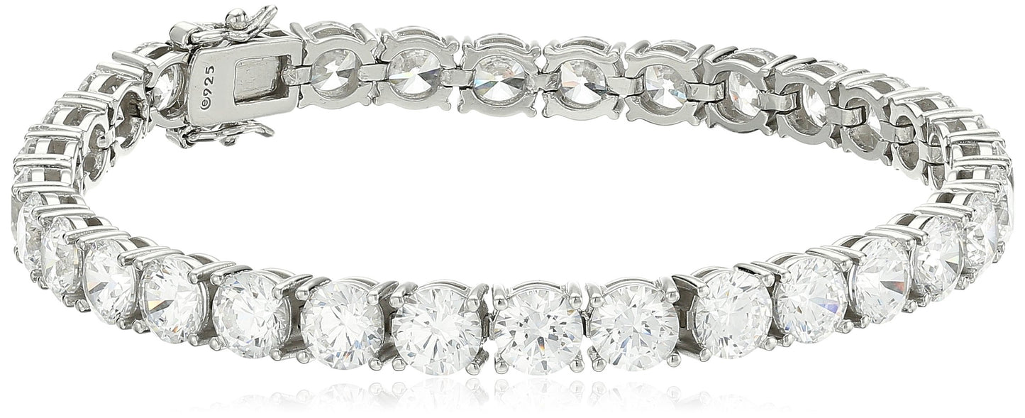 Platinum Plated Sterling Silver Round Cut Tennis Bracelet