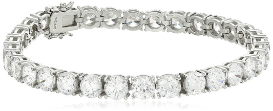 Platinum Plated Sterling Silver Round Cut Tennis Bracelet