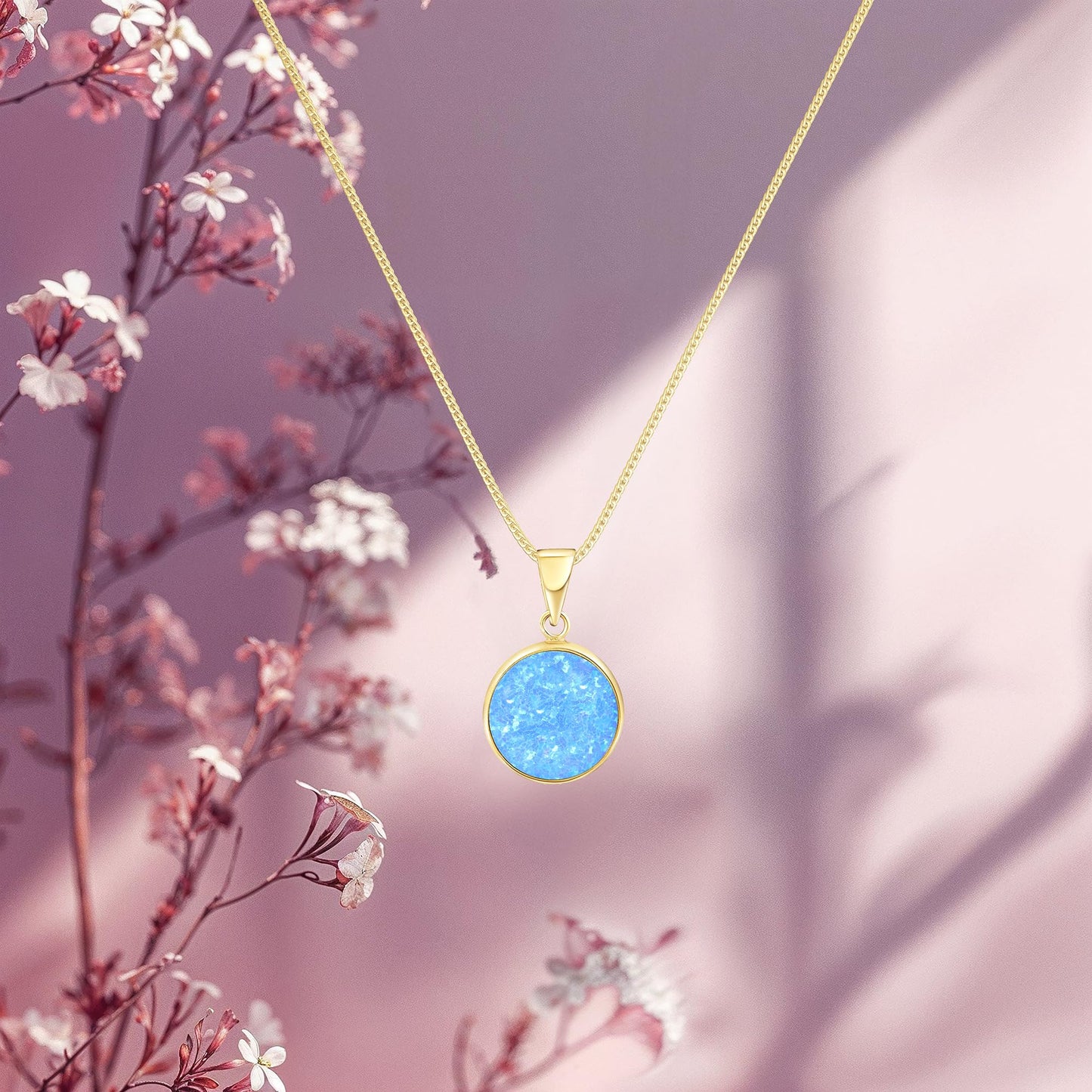 14K Solid Gold Blue Opal Necklace - Elegant Wedding Gift for Her