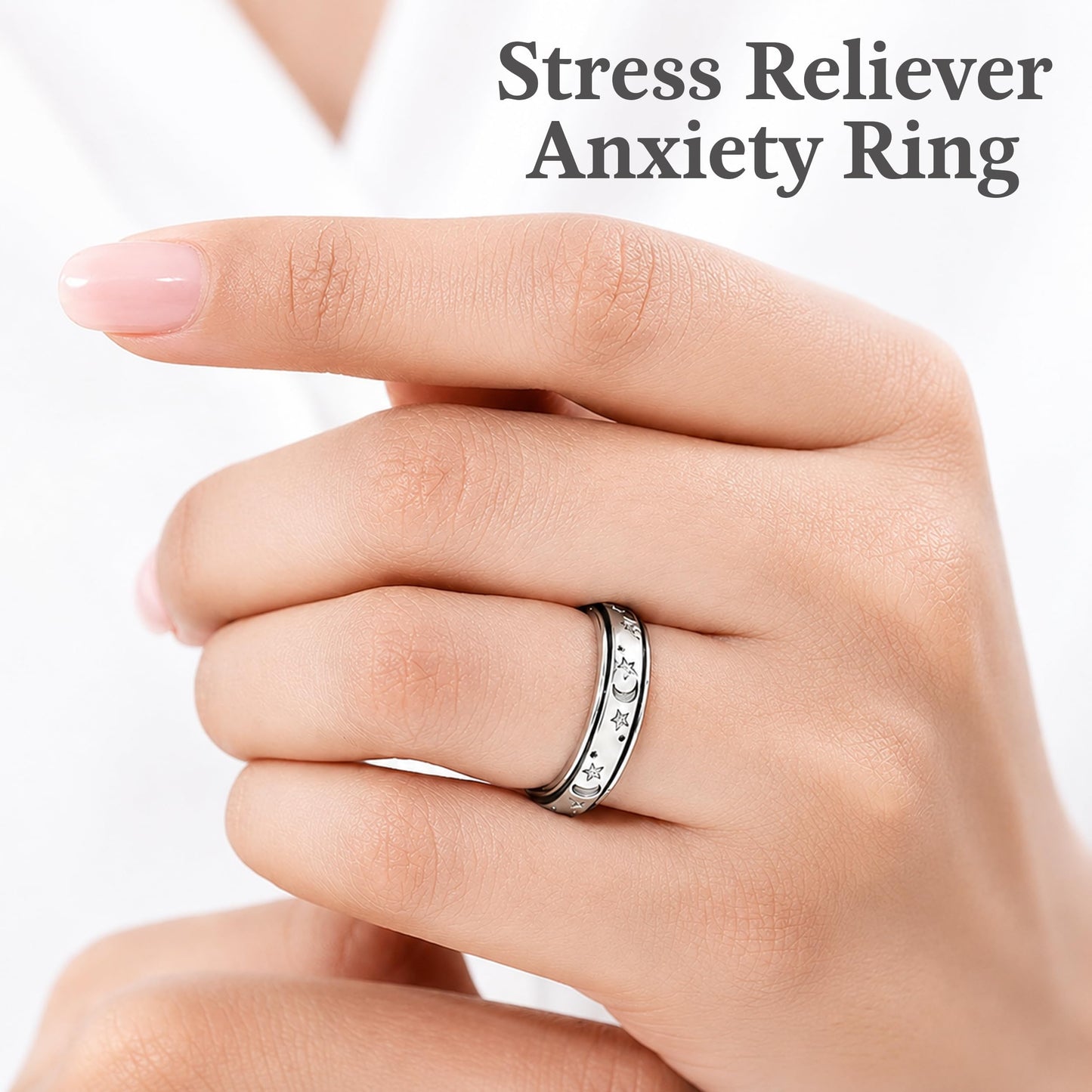 Shop LC 925 Sterling Silver Moon & Star Spinner Ring – Anxiety & Fidget Relief