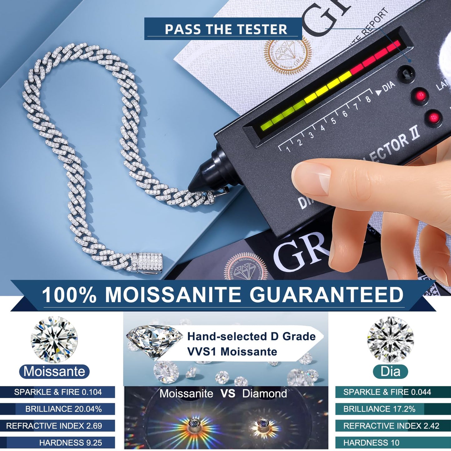 TUHE GRA Certified Moissanite Cuban Link Bracelet for Men (6mm)