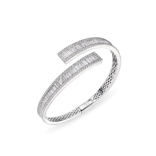 Leviev 18K White Gold Natural Diamond Baguette Cuff Bracelet (5.75 CT VVS-VS)