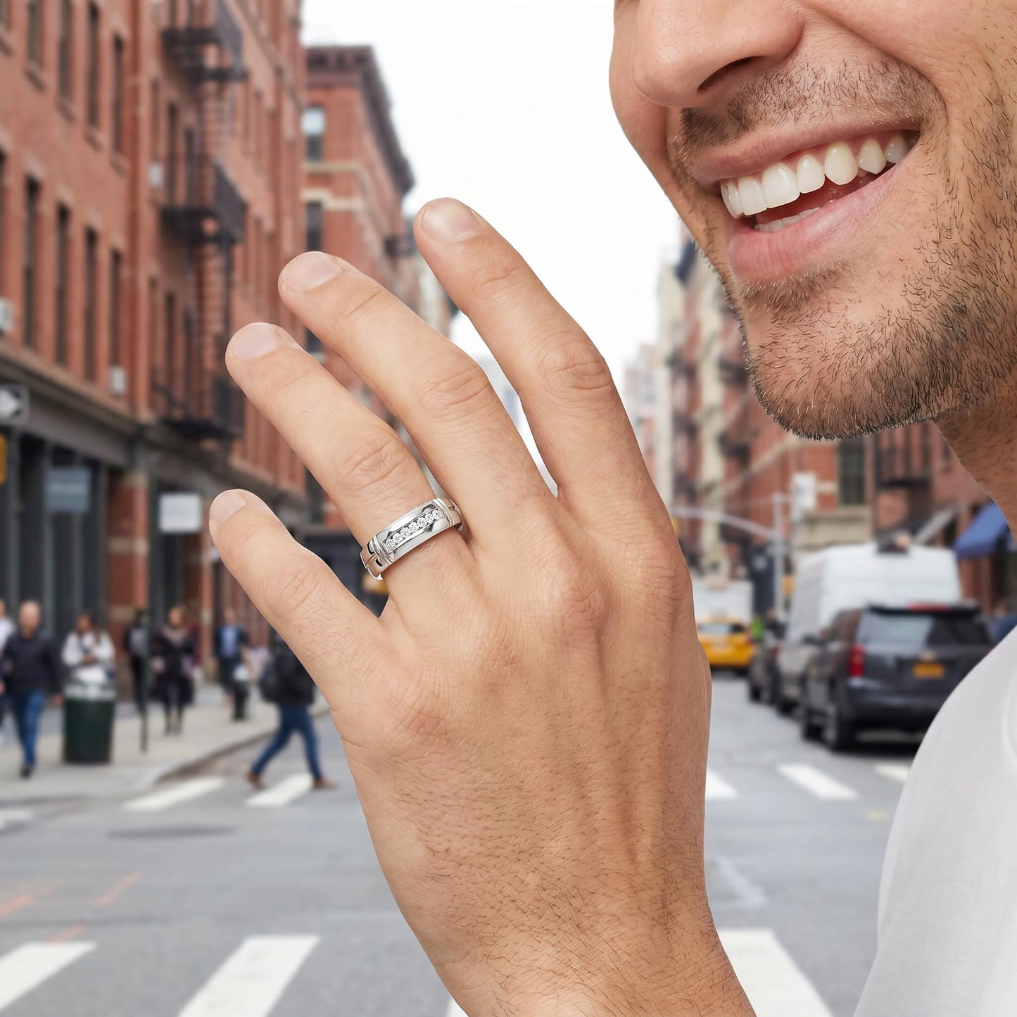 P3 POMPEII3 Pompeii 1/4ct Channel Set Diamond Ring 14K White Gold Mens Wedding Band - Size 10