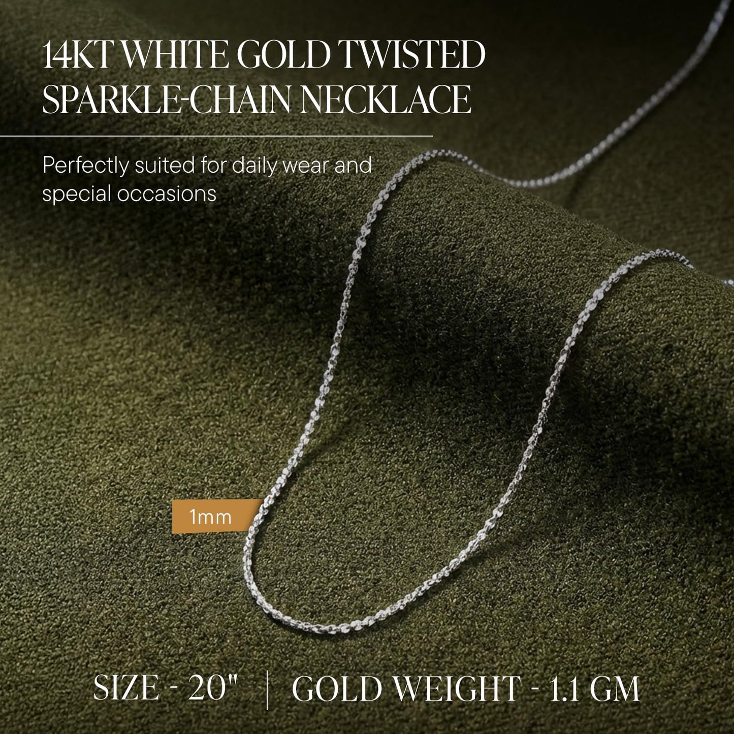 Ross-Simons 1mm 14kt White Gold Italian Twisted Sparkle Chain Necklace - 20"
