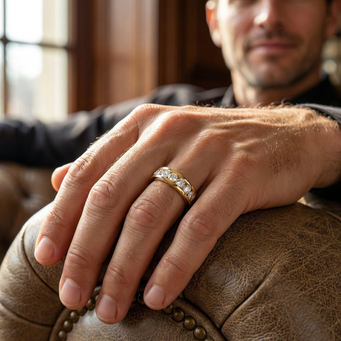 Pompeii 1Ct Diamond Channel Set Wedding Band Mens Ring 14k Yellow Gold Lab Grown - Size 11 (G/H,VS2-SI1)
