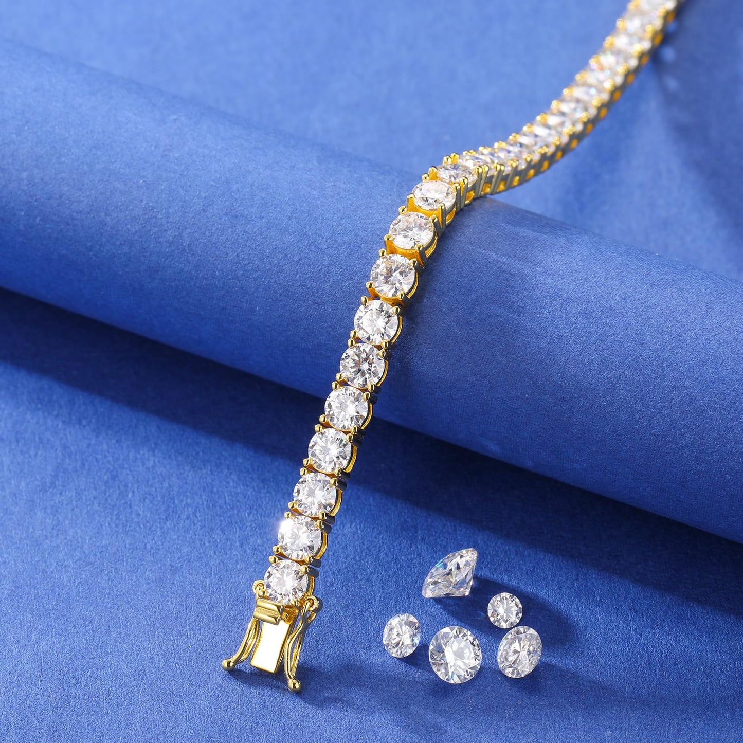 TUHE GRA Certified Moissanite Tennis Necklace for Men & Women (17.3CT - 18K Gold)