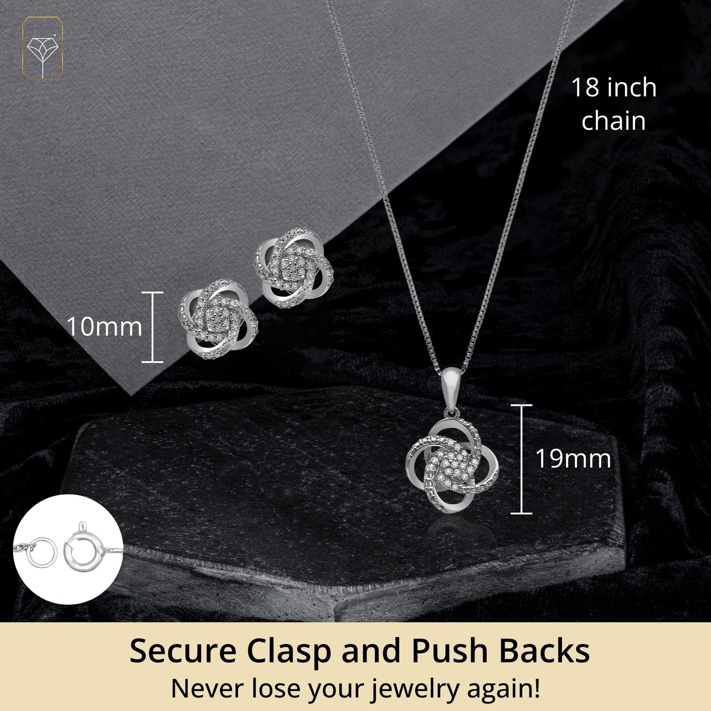 MAX + STONE 925 Sterling Silver Diamond Love Knot Jewelry Set