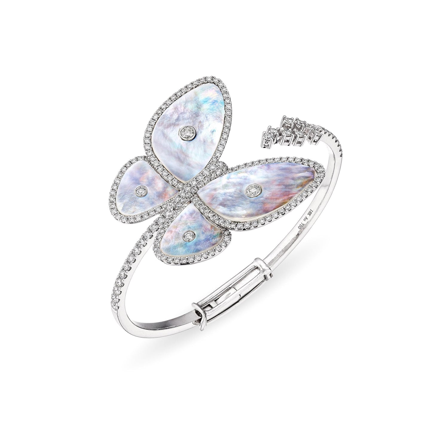 Leviev 18K White Gold Mother-of-Pearl and Natural Diamond Bangle Bracelet (2.90 CT)