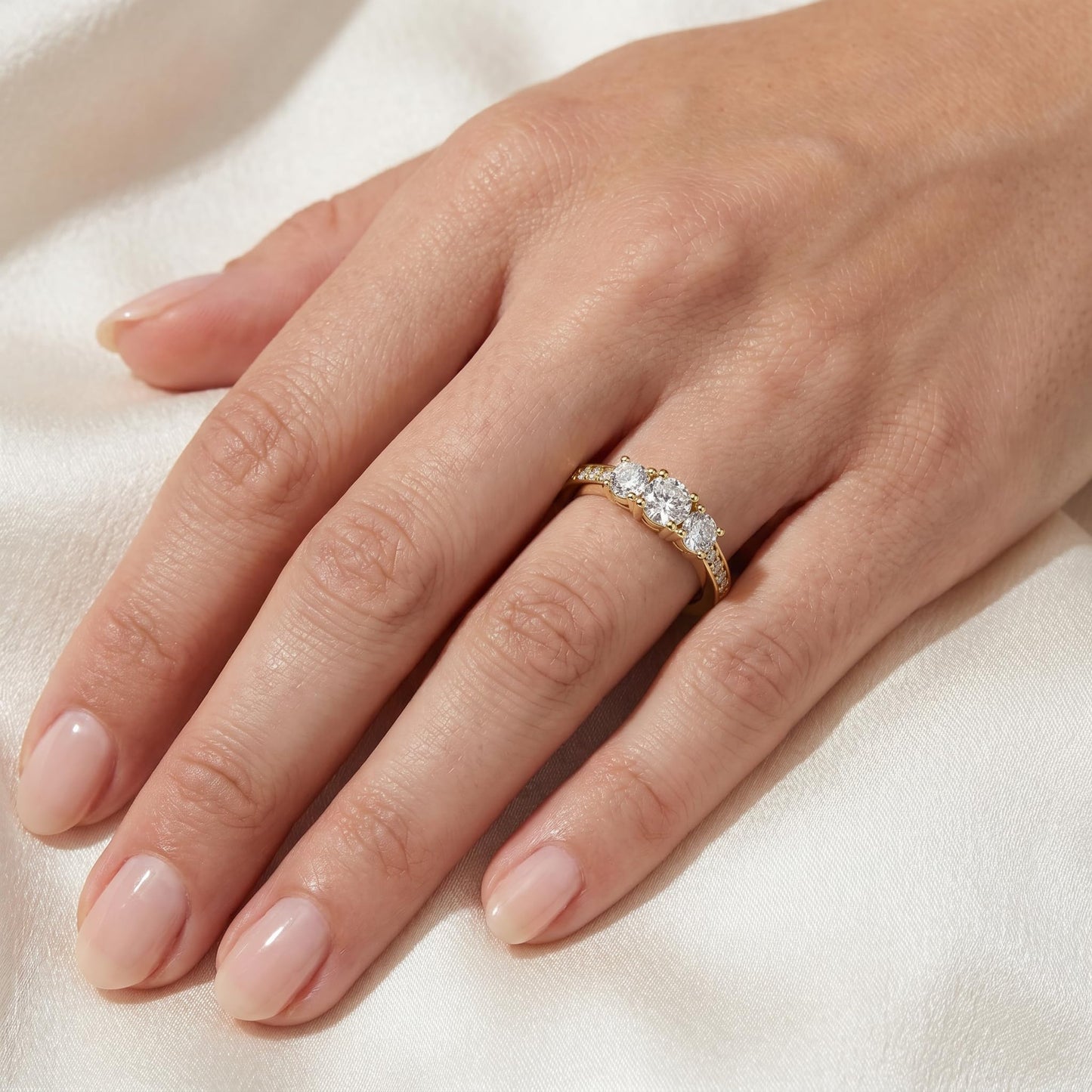 Pompeii3 One Carat Three Stone Diamond Engagement Ring In 14k Yellow Gold