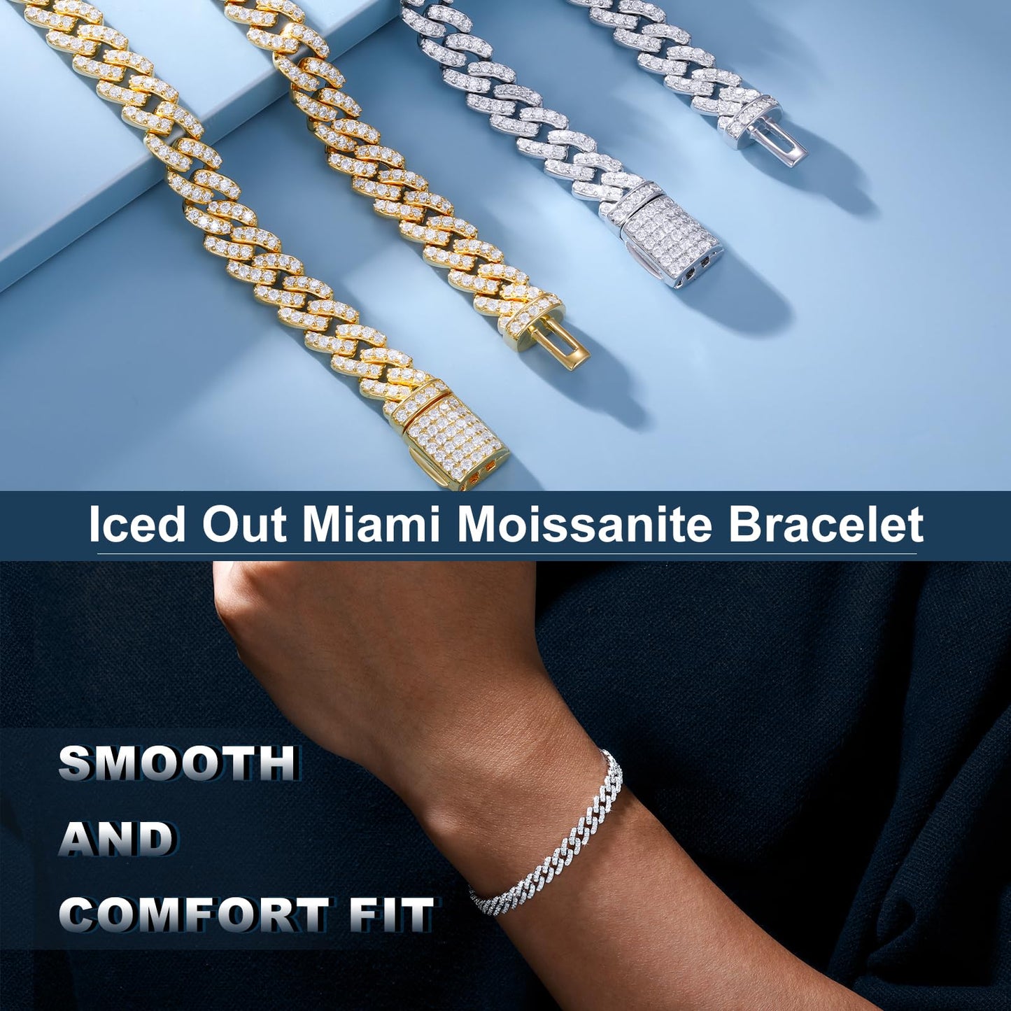 TUHE GRA Certified Moissanite Cuban Link Bracelet for Men (6mm)