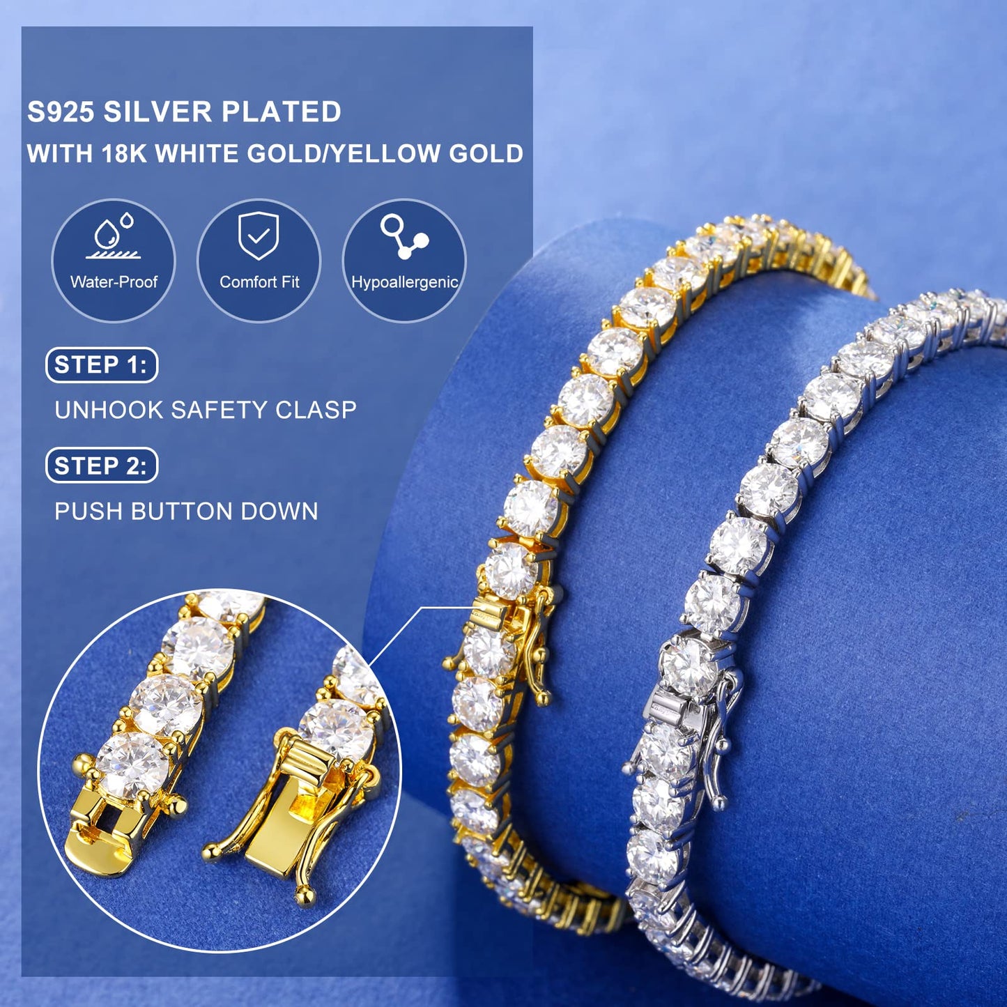 TUHE GRA Certified Moissanite Tennis Necklace for Men & Women (17.3CT - 18K Gold)