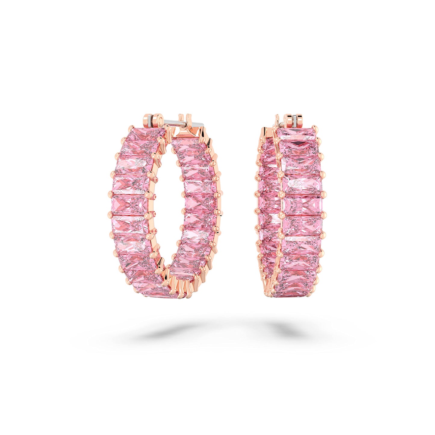 Swarovski Matrix Pink Baguette Crystal Hoop Earrings