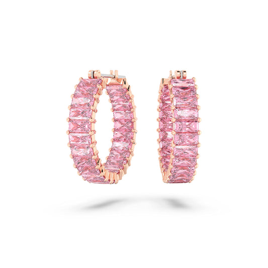 Swarovski Matrix Pink Baguette Crystal Hoop Earrings
