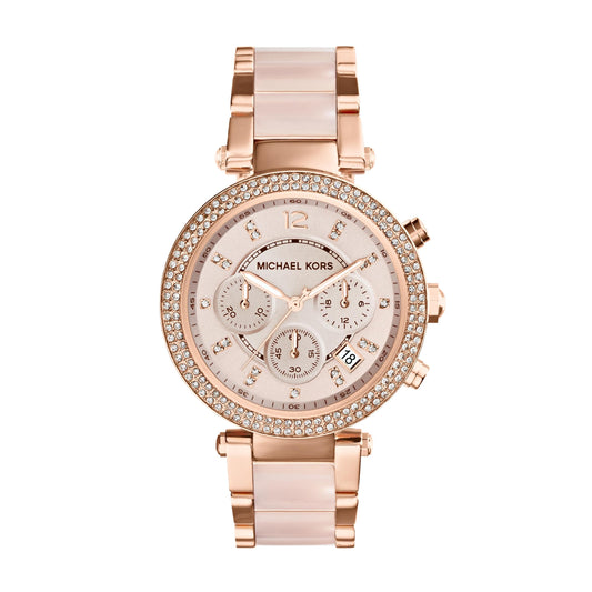 Michael Kors Women's Parker Rose Gold-Tone and Blush Acetate Chronograph Watch