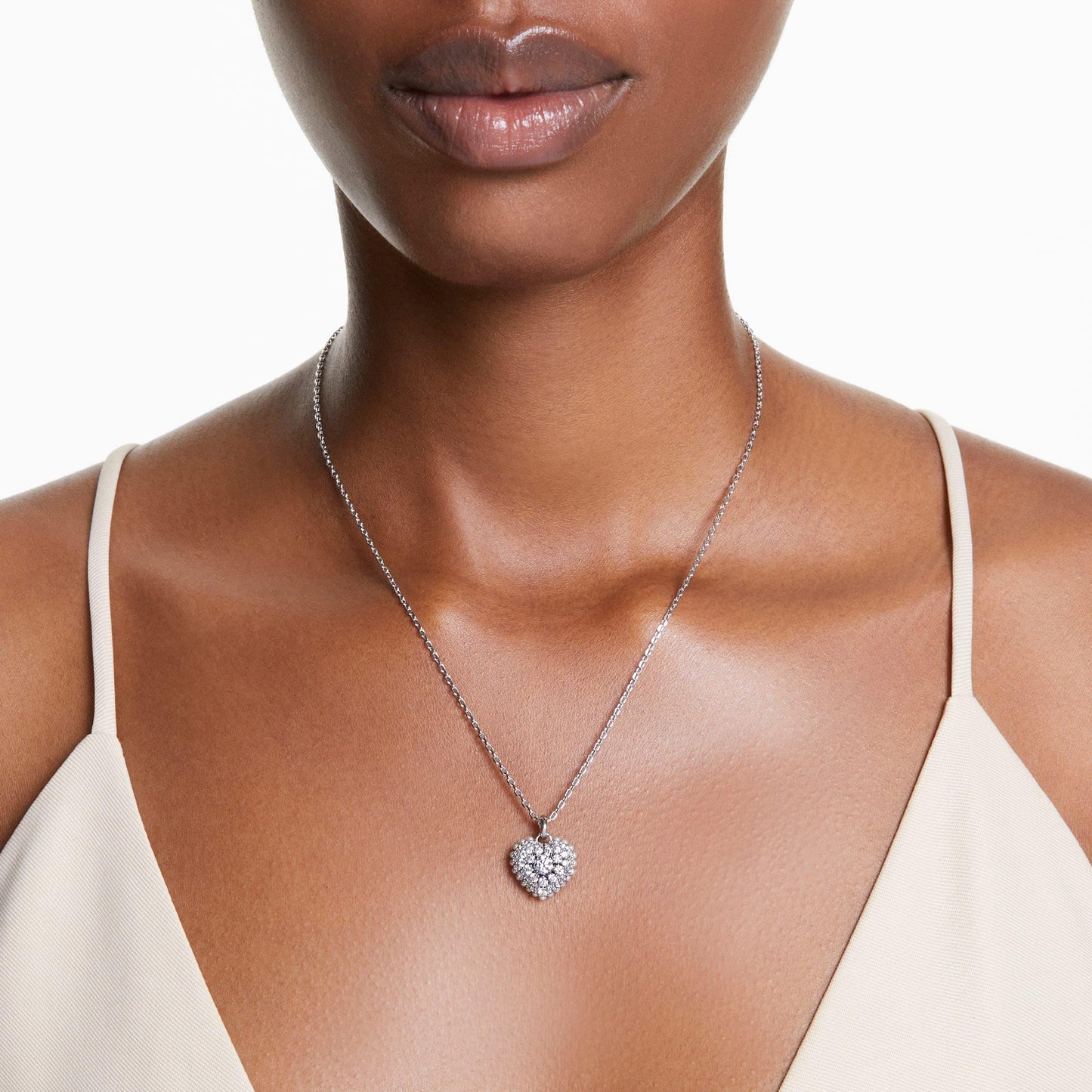 Swarovski Idyllia Heart Pendant Necklace - Clear Crystals Rhodium Finish