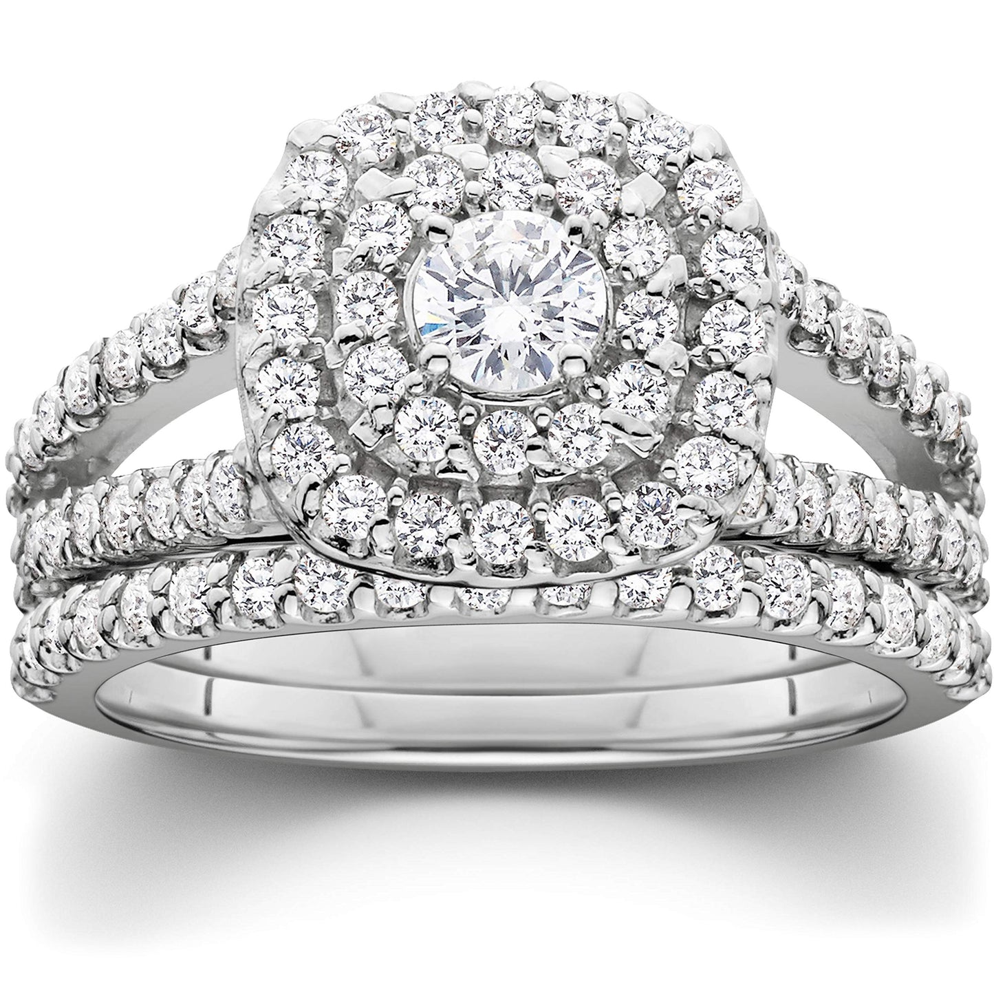 Pompeii 1 1/10ct Cushion Halo Diamond Engagement Wedding Ring Set 10K White Gold Carat - Size 9.5