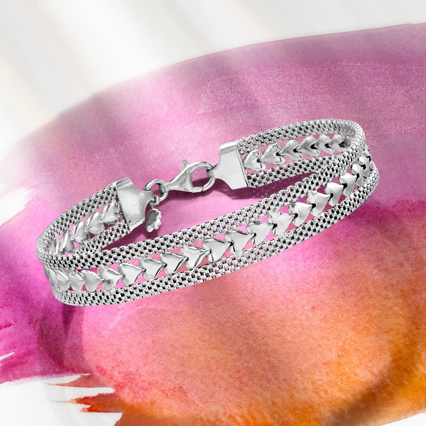 Ross Simons Italian Sterling Silver Heart Motif Bracelet